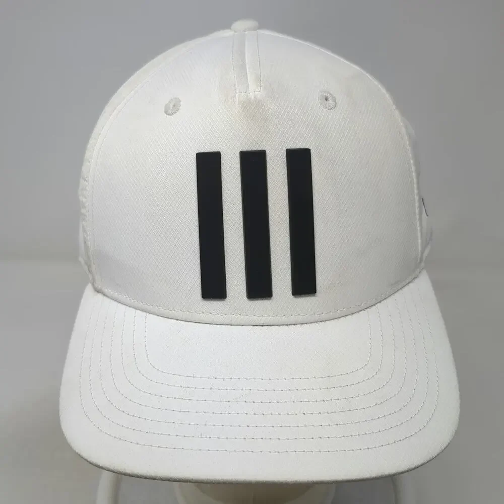 Adidas 5 Panel White Hat One Size Snapback BK Golf Performance Stripes Logo